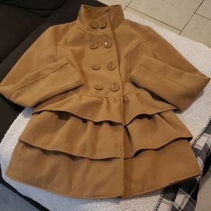 Ladies Large Rue21 ruffled layered coat jacket tan